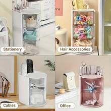 1pc Rotating Cosmetic Storage Box, Multi-Layer Desktop Makeup Organizer With Brush Holder, Vanity Bedroom Bathroom Countertop Storage Display Box - Multicolor - View 6
