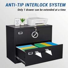 Archivador Lateral de Metal Negro 40.1x89.9x72.9 cm |   Gabinete de 2 Cajones Grandes con Cerradura para Colgar Archivos |   Compatible con Carta Legal F4 y A4 para Oficina |   Fácil de Armar - Negro - Ver 6