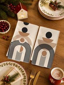 2PCS Kitchen Towels, Beige Geometric Pattern Theme Kitchen Towels Dish Cloths, Geometric Style 40*60cm Rectangular Soft Microfiber Cleaning Kitchen Towels, Perfect For Kitchen, Dining Room And Bathroom Use, Kitchen Decor, Home Decor, Neighbor Housewarming Gift, Dish Cloths - Multicolor - View 5