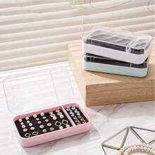 1pc Large Capacity Dust-Proof Portable Jewelry Box Earring Storage Organizer Box - Multicolor - View 2