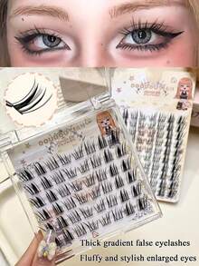 DOUDOUTIAN 48/80 Clusters Segmented Mermaid Winged False Lashes, Thick Slender Cold Elegant Look, 8-12mm Camera Ready Lashes For Shooting & Cosplay - C - View 2