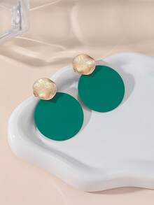Vintage Gold Sun Pattern Earring Base Matte Green Oval Long Dangle Earrings Women's Vacation Style Exaggerated Earrings - Multicolor - View 10
