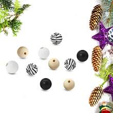120pcs Beads & 2 Hemp Ropes, 16mm Beads Is Smooth, Lightweight, For Keychains, Wreaths, Farmhouse Decor, And Party Decorations - Black and White - View 3
