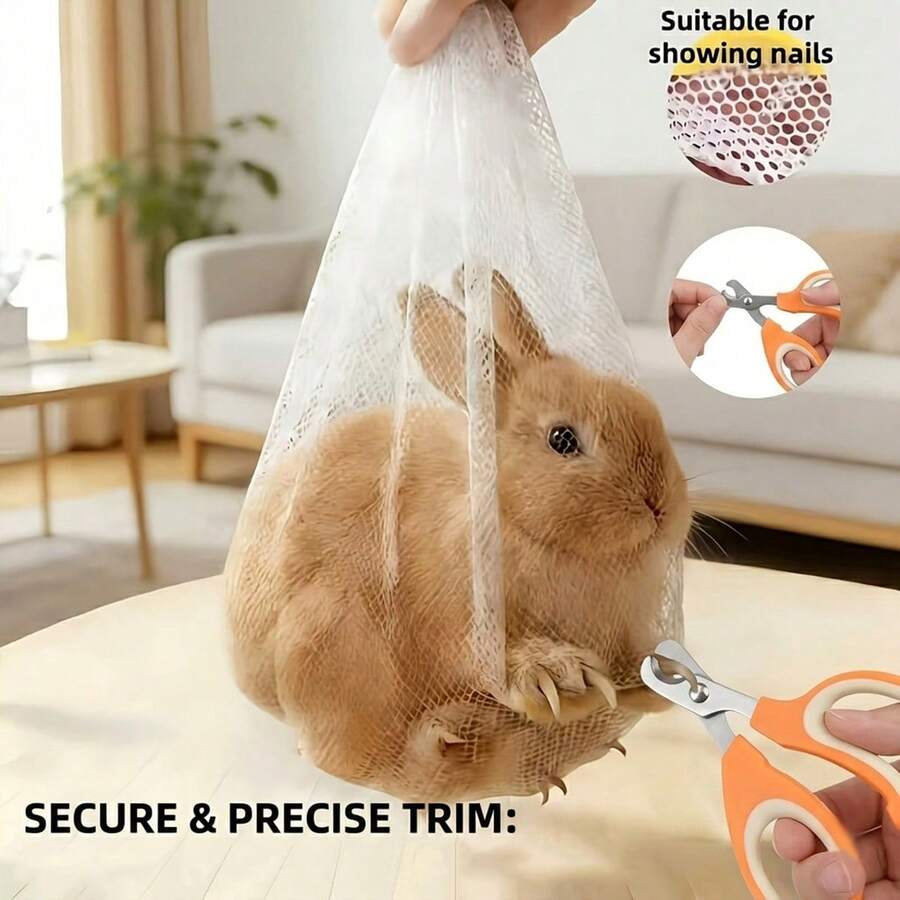 2pcs Set (Includes 1 Random Color Scissors And 1 Mesh Bag): Rabbit Nail Trimming Mesh Bag With Scissors, Rabbit Anti-Scratch Anti-Bite Restraint Bag, Pet Nail Trimming Protective Mesh Cover, Portable Rabbit Grooming Supplies