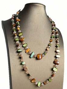 Vintage Bohemian Style Colorful Shell Beaded Double Layer Long Necklace/Sweater Chain, Suitable For Women's Beach Vacation And Daily Wear, Bohemian Fashion Style - Green - View 4