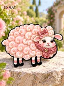 2D Flat Pink Cartoon Lamb Brooch, Curly Lamb With Bow Scarf Design, Soft Cute Style Sweater Coat Backpack Hat Decorative Accessory Pin - A - View 4