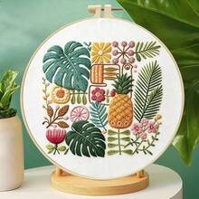 2 Styles Fun Pattern Embroidery Kit, American Vintage Fish / Bohemian Tropical Plant DIY Handmade Embroidery, Fresh Healing Home Decor Ornament - Multicolor - View 6