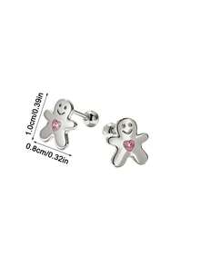 Artepollo 925 Silver Cute Stud Earrings Set Pink Cubic Zirconia Gingerbread Ice Cream Heart Star Screw Earrings Gift Box, Lovely Piercing Jewelry For Girls - Silver - View 11