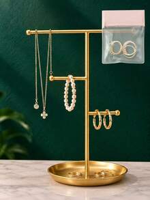 Jewelry Stand Necklace Holder, With 2 Tower-Style Metal Jewelry Storage Racks, For Storing Bracelets, Necklaces, Rings, Watches, Home Bedroom Room Decor, Perfume Desktop Bathroom Storage, Bathroom Kitchen Storage, Car Accessories - Gold - View 8