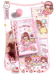 1 Cute Waterproof Cover Material Notebook, Highly Attractive Girls Loose-Leaf Planner, Detachable Loose-Leaf Design, Portable Notepad, Spiral-Bound Detachable Notebook, Girly Style Planner (Random Color Shipped) - 1 Set - View 7