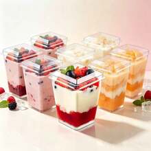 50/24/12/10pcs 5oz Square Dessert Containers With Lids, Suitable For Home Kitchen, Outdoor, Wedding, Birthday, New Year Party And Other Occasions - Transparent - View 3