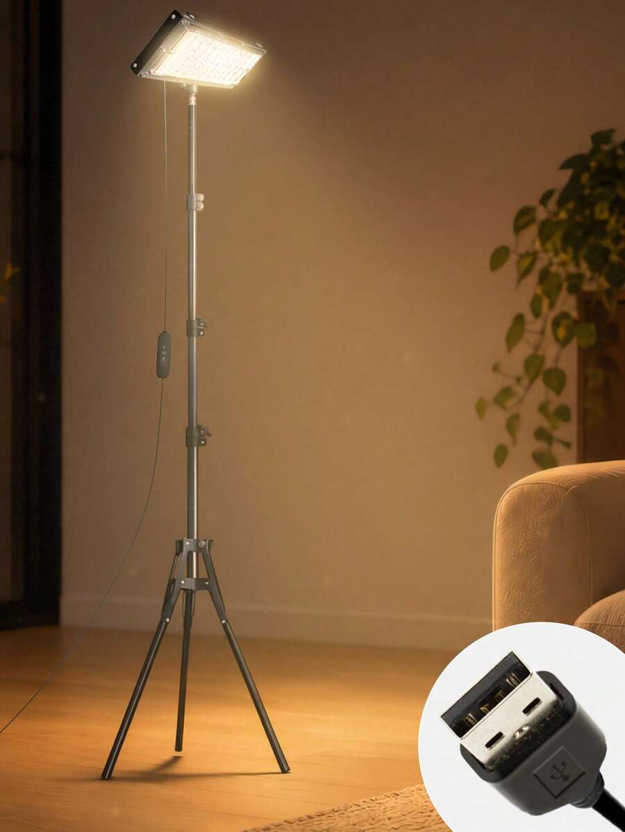 LED Reading Floor Lamp, 62" Standing Lamp - Adjustable Color Temperature & Dimmable Brightness Modern Floor Lamps, USB-Powered Floor Lights With Auto Timer & Adjustable Height Tripod Stand, Work Light For Home, School, Office, Living Room & Bedroom - Black - View 1