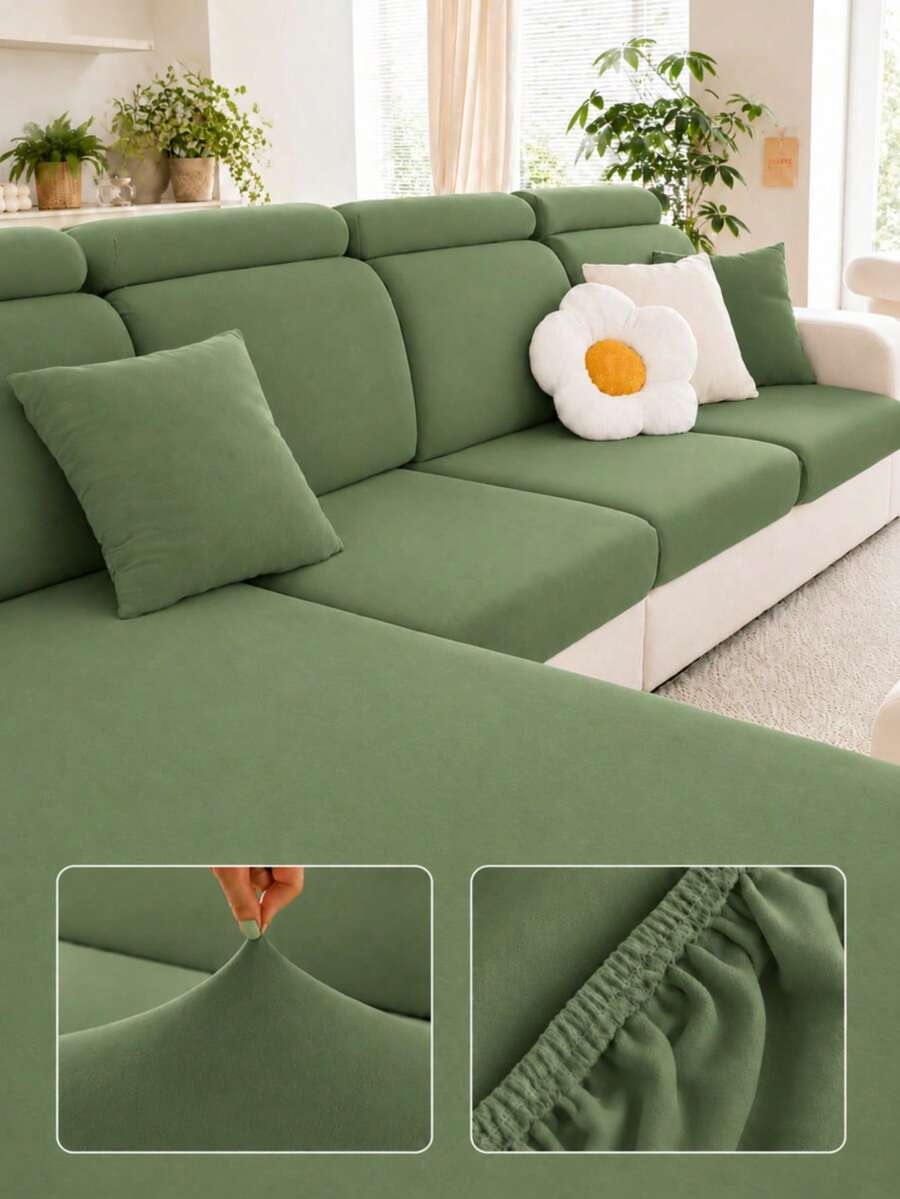 1pc Minimalist Modern Solid Color Milk Silk Elastic All-Season Sofa Cover Seat Cushion Slipcover