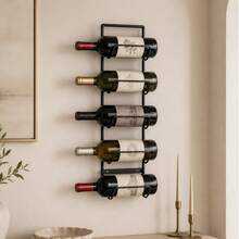 5 Bottle Wine Rack Wall Mounted Black Metal Holder 58x15x11.5cm - Black - View 1