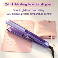 Alat Penata Rambut Profesional ANGENIL - Pelurus & Pengeriting 2-in-1. Plat Keramik Menciptakan Tekstur Rambut Halus dan Lembut. Fitur Tegangan Ganda, Pemanasan Cepat dan 8 Pengaturan Suhu yang Dapat Disesuaikan, Cocok untuk Semua Jenis Rambut. - Biru - View 2