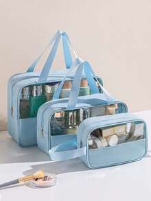 Transparent Travel Toiletry Bag, PVC Makeup Bag, Unisex Travel Toiletry Bag, Cosmetic Storage Bag, Travel Organizer Accessory, Waterproof Large Capacity Design, Suitable For Daily Use, Business Travel - Multicolor - View 4