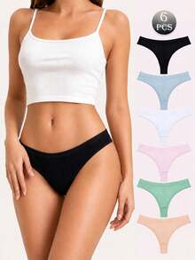 6pcs/Set Bragas Tanga G-String T-Back Acanaladas Cómodas Sin Costuras, Ropa Interior Sexy y Cómoda de Triángulo - Multicolor - Ver 12