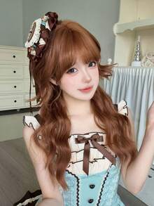 alicegarden 26-Inch Long Synthetic Wig Featuring A Natural Wavy Style In A A Stunning Rust Brown. Designed With Bangs , This False Hairpiece Is Perfect For Ms Daily Party Cosplay Use, Offering A Natural And Natural Durable Wig Gift For Ladies. (No Accessories) - Rust Brown - View 5