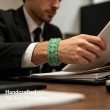 Men's Black Agate Bracelet, Handcrafted Natural Stone Beaded Bracelet For Men, Symbolize Protection Wealth, Masculine Jewelry Gift For Any Occasion. - Green Aventurine - View 6