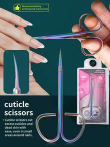 Professional Cuticle Scissors With Curved Titanium Blade - High Precision Nail Trimmer For Dry Skin And Nails, Ergonomic Non-Slip Handle, Suitable For Eyebrow And Eyelash Grooming, Home And Salon Use - Multicolor - View 7