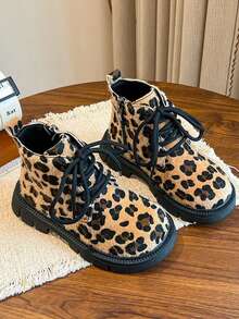 Autumn/Winter Kids' Leopard Print Boots, Personalized Thick Sole Durable Side Zipper Casual Ankle Boots For Boys And Girls - Mustard Yellow - View 2