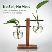 1pc Vintage Wooden Frame Glass Hydroponic Vase, Multiple Styles Available, Ins Style Desktop Greenery Container, Transparent Glass Bottle For Pothos Cuttings, Dorm Office Desktop Decor Ornament, Christmas Thanksgiving Home Gift - Decorative Vase - View 2