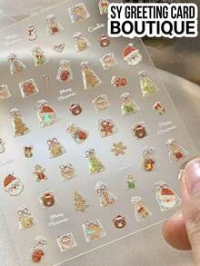 1pc Gold Foil Christmas Theme Stickers, Santa Claus, Gingerbread Man, Bear, Snowflake Multiple Designs Self-Adhesive Stickers, Transparent Background Holiday Pattern Stickers, Decorate Water Cups, Cameras And Holiday Gift Packaging - Decorative Stickers - View 4