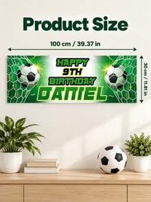 1pc Customized Name & Age Birthday Banner, Personalized Football Theme Party Backdrop, Sports Theme Birthday Wall Decor, Football Fan Gift, Football Lover Souvenir, Football Party Decoration, Birthday Photo Booth Background - Multicolor - View 7