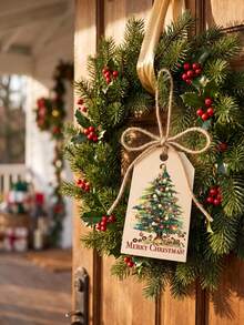 1 Set 48pcs/1pc - Christmas Holiday Gift Tags With Jute Rope - Green Background, Perfect For Holiday Packaging Cards, Seasonal Greetings And Holiday Decorations, Gift Wrapping Supplies Cards - Christmas Tree Style 2 - View 2
