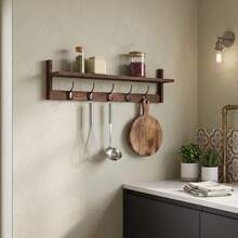 YUNRUX Brown Wood Iron Wall Mounted Coat Rack With Storage Shelf Multi Hooks For Entryway Bedroom Living Room Bathroom - Brown - View 2
