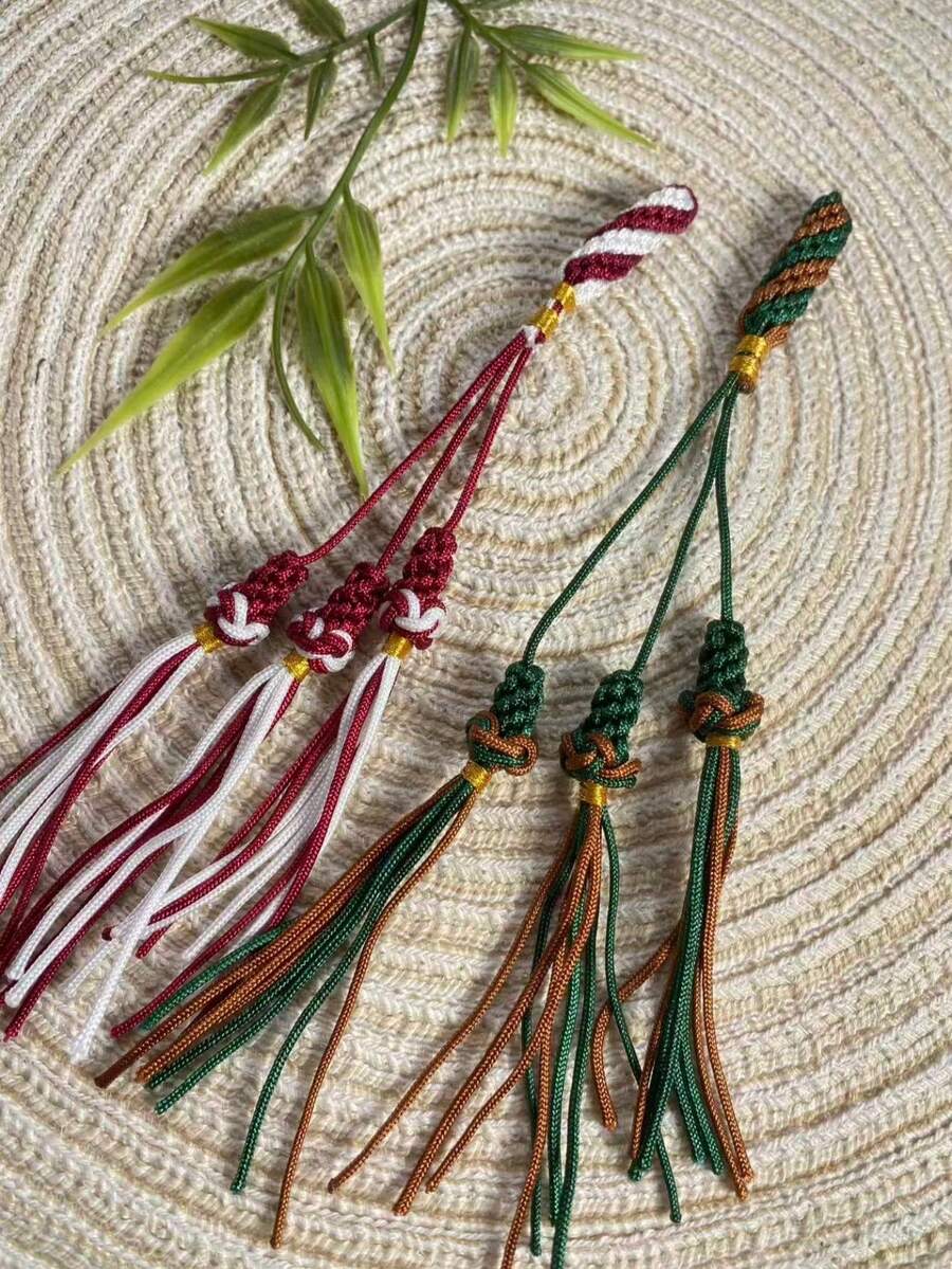 1pc Handmade Woven Prayer Beads Tassel Pendant, Dual-Color Contrast Tassel, Muslim Prayer Beads Accessory, DIY Handmade Tassel - Multicolor - View 1