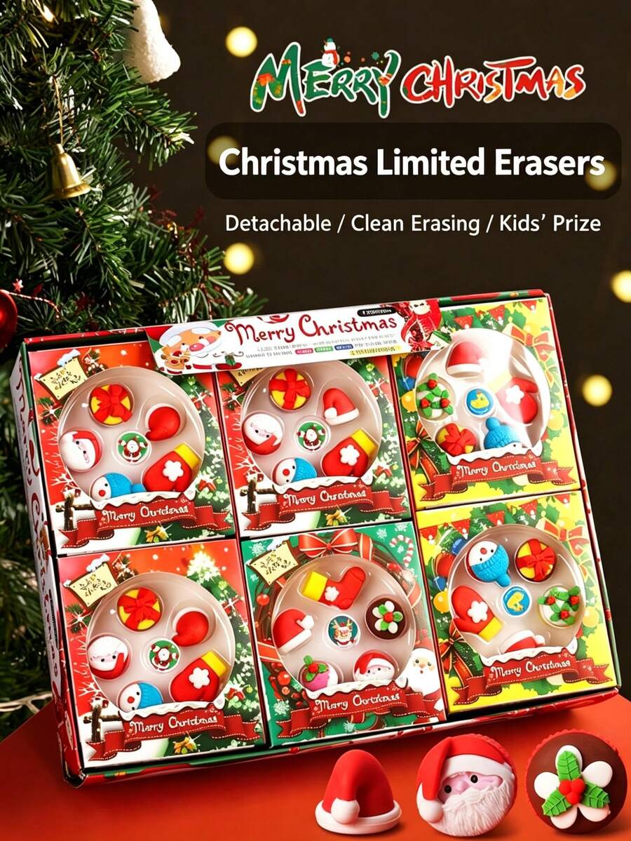 Rubber Eraser Small Gift Box Christmas Series Eraser Gift Box Christmas Small Gift Christmas Santa Claus Christmas Hat Crafts Christmas Gift Eraser - Multicolor - View 1