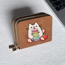 Cat Print Card Holder, Lightweight Fashionable Women's Wallet, Suitable For Daily Use, Double Zipper Mini Wallet/Coin Purse/Card Holder - Multicolor - View 23