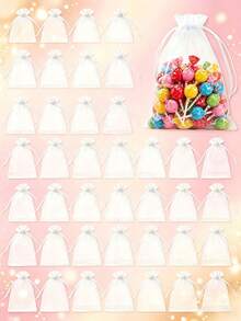 1/10/50pcs White Drawstring Gift Packaging Bags, Small Transparent Mesh Jewelry Storage Bags, Wedding Favor Bridal Party Candy Jewelry Earrings Bracelet Cosmetics Sample Mini Packaging Storage Gift Bags - Multicolor - View 1