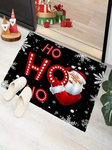 1 buah Keset Pintu Motif Santa Claus 2D Berwarna Cerah - Beludru, Cocok untuk Pintu Masuk Dalam/Luar Ruangan, Lorong, Ruang Tamu, Dapur, Balkon, Ruang Cuci, Dekorasi Rumah Natal yang Penting - A - View 2