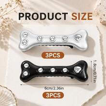 6pcs Bone Hair Clips Silver Black Rhinestone Women Girls Dog Bone Crocodile Clip Clothing Decoration Hair Accessories - Multicolor - View 2