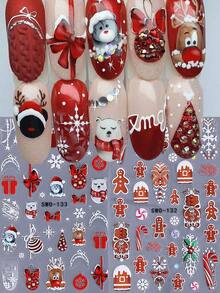 5D Embossed Cute Gingerbread Man Christmas Nail Stickers, 2pcs/Pack, Christmas Candy Cane, Reindeer, Snowflake 3D Nail Art Stickers, Self-Adhesive Nail Decoration, DIY Nail Art - Multicolor - View 2