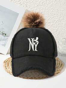 1pc Women's Thick Baseball Cap Embroidered Letter, Fashionable Vacation Cool Casual Autumn/Winter - Multicolor - View 5