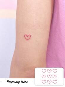 1pc Temporary Tattoo, Red Outline Hollow Heart Pattern, Realistic Fake Tattoo Design, For Daily, Bachelorette Party Favors, Music Festival, Game, Graduation Gift, Lasts 3-5 Days - Red - View 1