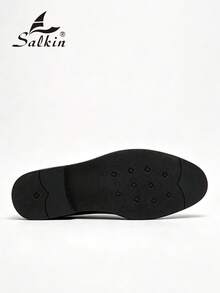 Salkin 男士復古設計一腳蹬樂福鞋，平價奢華優雅紳士社交正式鞋，手工縫線，適合中年、年輕、學生返校、畢業典禮、大學風休閒鞋，辦公商務通勤鞋，派對宴會婚禮新郎鞋，西裝穿搭，節日禮物，春夏秋季，大尺碼男鞋，請選擇大一號 - 黑色 - 查看 7