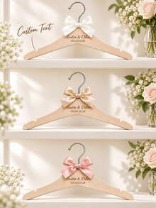 1pc Personalized Engraved Wedding Wooden Hanger, Custom Names & Date Bridal Dress Hanger With Satin Ribbon Bow, Wedding Keepsake, Bridal Shower Gift For Bride, Wedding Photo Prop - Multicolor - View 2