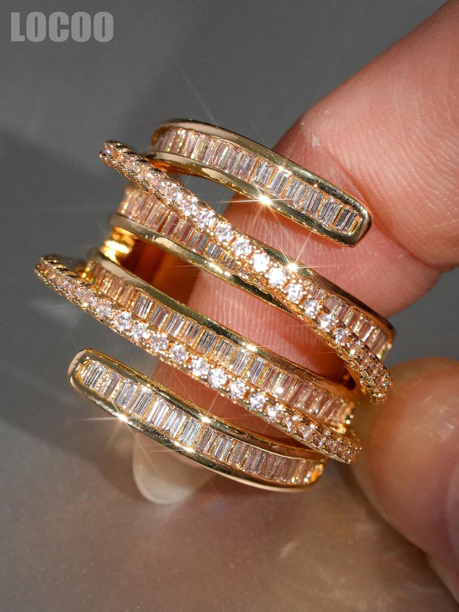 1pc Elegant Cubic Zirconia Ring For Women, Wedding Engagement Party Jewelry, Valentine's Day Gift - Yellow Gold - View 1