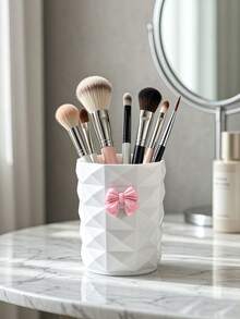 1pc Fashion Diamond Texture Bow Makeup Brush Holder - Lightweight, Suitable For Cosmetics And Bathroom Decor Countertop Storage - Multicolor - View 2