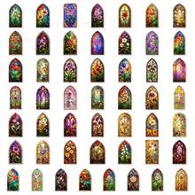 50pcs Church Stained Glass Graffiti PET Stickers, Suitable For Decorating Journals, Phone Cases, Notebooks, Tablets, Skateboards, Guitars, Party Packaging, Water Bottles And Luggage - Multicolor - View 9