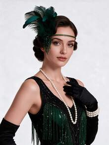 1Pc 1920s Headpiece Flapper Headband Roaring 20s Great Gatsby Feather Hair Accessories For Women - Multicolor - View 2