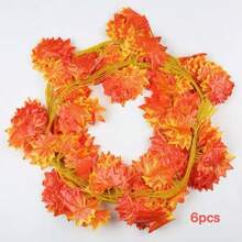 12pcs Extra Long Autumn Maple Leaf Garland, Artificial Red Silk Maple Leaves, Hanging Vines For Thanksgiving Home Wedding Garden Fireplace Porch Decor (Handmade Product, Normal For Some Leaves To Fall Off, Does Not Affect Use) (Due To Shooting Angle And Display Issues, There May Be Slight Color Difference Between Actual Product And Image, Normal Phenomenon, Does Not Affect Use) - Orange - View 11