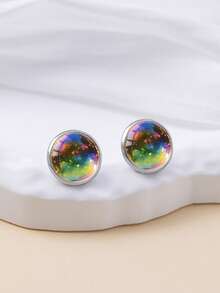 YUJUGLOW 1 Pair Dreamy Colorful Bubble Pattern 316 Stainless Steel Round Stud Earrings, Suitable For Women's Daily Wear - Colorful - View 4