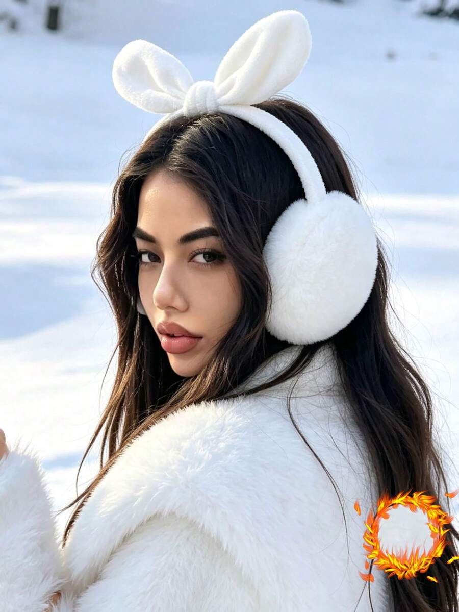 1 buah Penutup Telinga Hangat Lipat Gaya Korea Baru untuk Wanita, Penutup Telinga Hangat yang Lucu, Cocok untuk Ski, Perjalanan, dan Penggunaan Sehari-hari - Putih - View 1