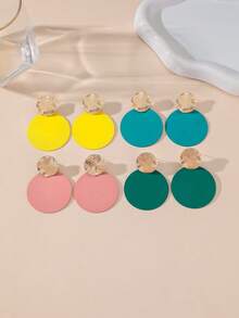 Vintage Gold Sun Pattern Earring Base Matte Green Oval Long Dangle Earrings Women's Vacation Style Exaggerated Earrings - Multicolor - View 2