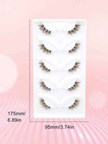5 Pairs Brown Half-Eye Thick Voluminous Curly Natural Fluffy Faux Mink Eyelashes, Winged Tail, Lightweight Comfortable One-Piece False Eyelashes For Beginners - Brown - View 7